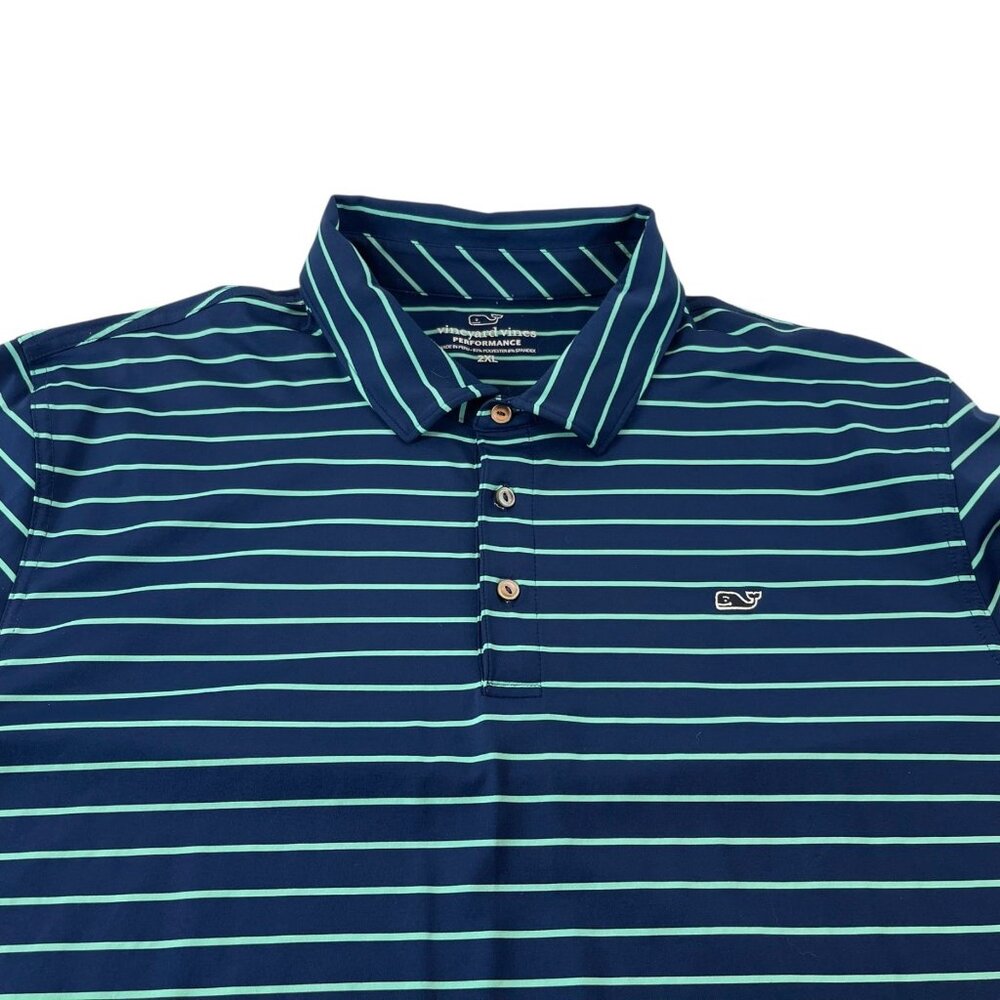 Vineyard Vines Performance Polo Shirts Mens 2XL Striped‎ Whale Blue